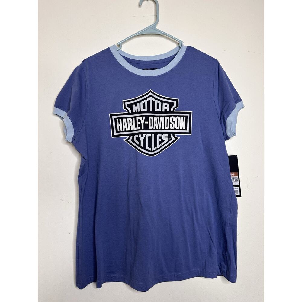 Harley-Davidson Womens Sz XL NEW Blue Ringer T-Shirt Logo Short Sleeve Classic